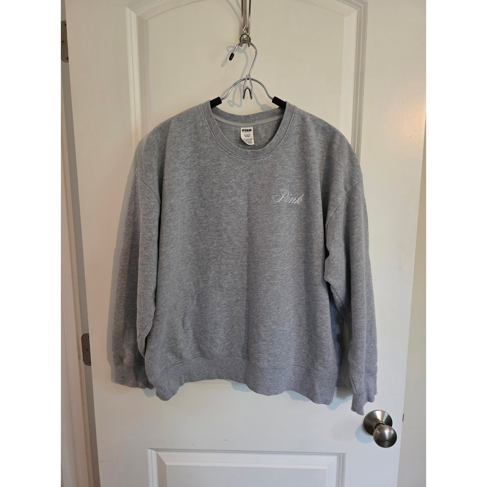 Victorias Secret PINK Gray Shimmer Crewneck Sweatshirt XL Oversized Pullover